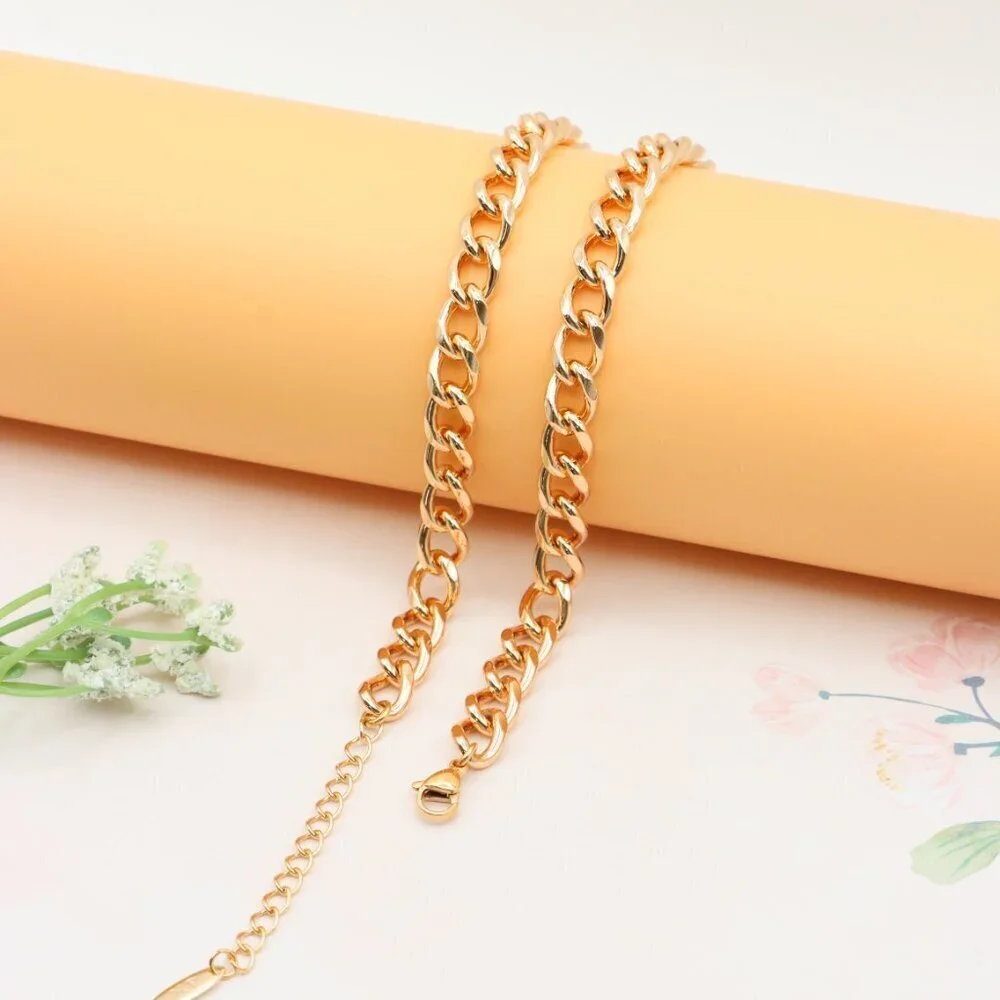 Chunky Yellow Gold Chain Necklace with Heart , XPNL0300 - Picture 11 of 12